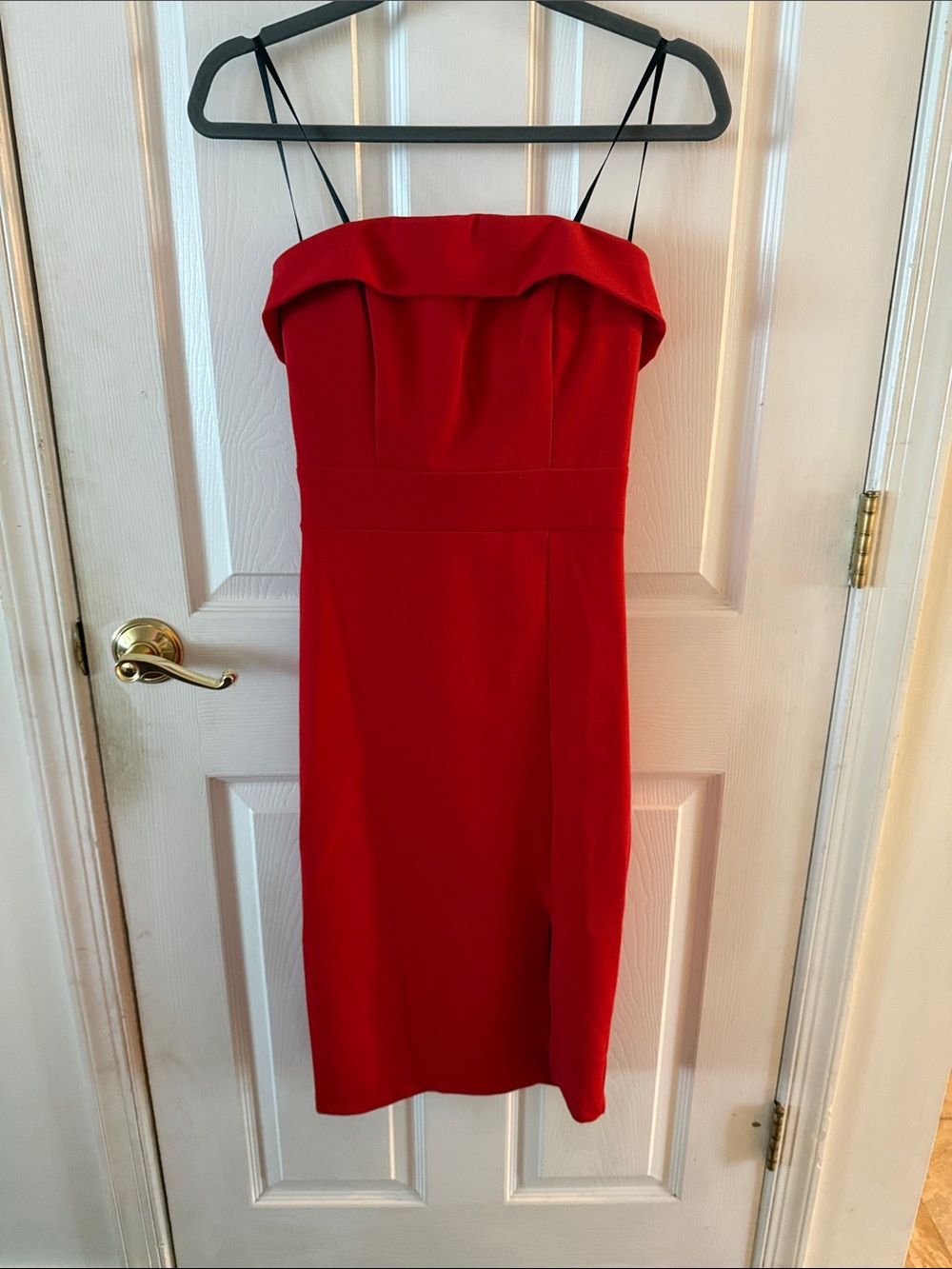 Premier Red Strapless Cocktail Dress with Thin Black Straps